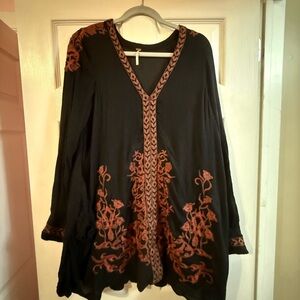 FP Movement by Free People Black Dress with Brown Embroidery